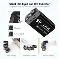 Kuugro USB 9V Rechargeable Battery 1100mAh Type-C Rechargeable 6F22 9V Li-ion Battery for RC Helicopeter Model Multimeter Toy - Image 3