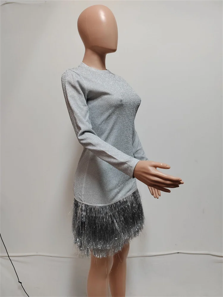 Wmstar Dresses Women Elegant O Neck Tassel Strech Dress Long Sleeve Fahion New in Summer Clothes Wholesale Dropshipping S-2XL