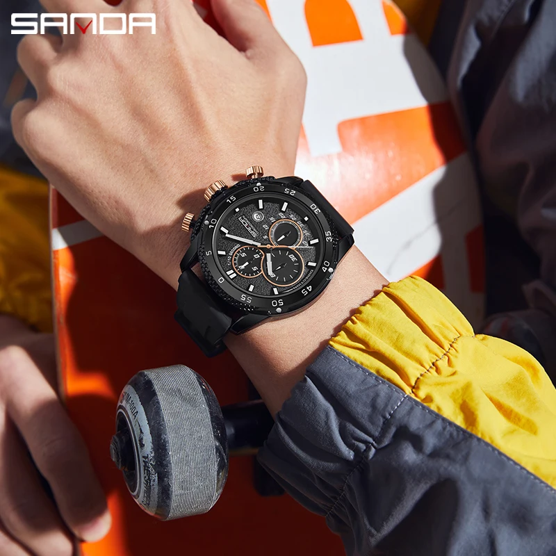 SANDA 5314 Sport Waterproof Watch For Men Fashion Date Stopwatch Quartz Wristwatch Luxury Business Original Design Male Clock