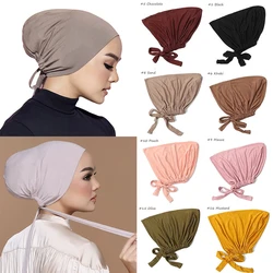 Solid Color Muslim Turban Women Neutral Hat Elastic Bottom Cap Tie Head Wrap With Rope Adjustable Chemotherapy Breathable Caps