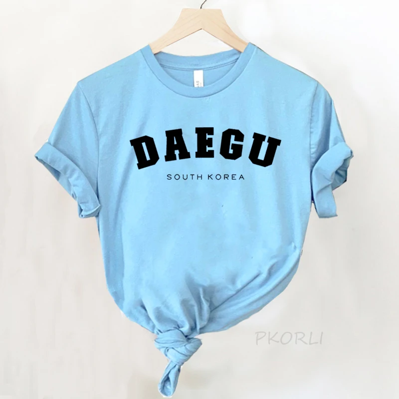 Фото Женская футболка с коротким рукавом Daegu, хлопковая Футболка в Корейском стиле, футболка унисекс, уличная женская футболка, изготовленная из Южной Кореи №5