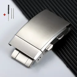 Premium 316L Stainless Steel Adjustable Folding Watch Buckle with Extendable Clasp and Luxury Metal Button - 14mm (Silver)