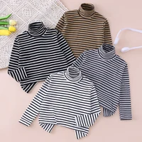 4/1 Piece Autumn And Winter Children's Striped High Neck Multi-color Base Shirt For Boys And Girls Casual Versatile Warm Top