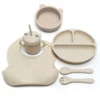 6pcs Children's Silicone Bowl with Compartment Tray and Bib Mug Children's Training Bowl, Fork and Spoon 1