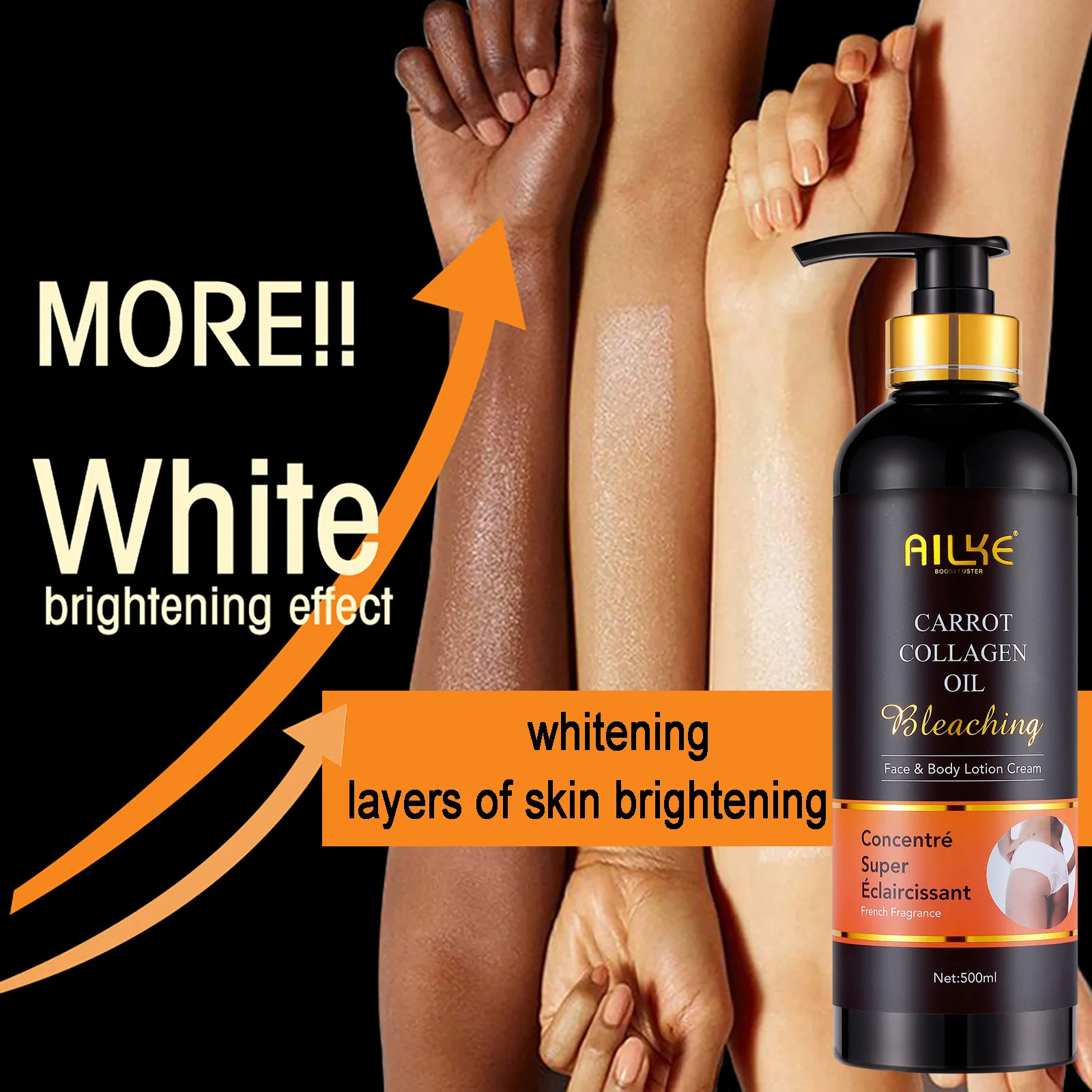 AILKE Whitening Body Lotion, For Black, Dark and Brown Skin, Moisturizing, Even Skin Tone, Reduce Pigmentation, Melanin, 500ml