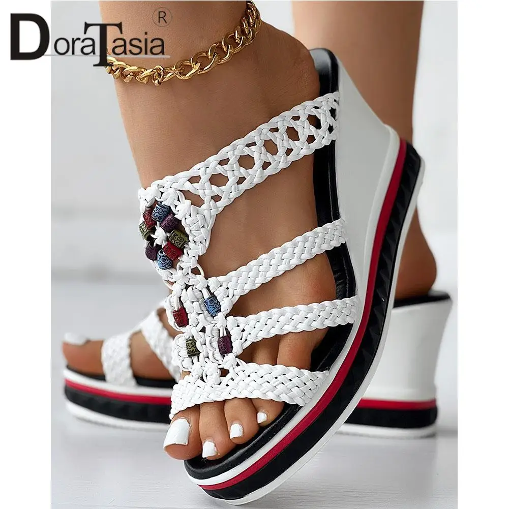 

New Ladies Platform Slides Fashion Colorful Beaded Wedges High Heels Summer women's Slippers Casual Party Sandal Woman Shoes