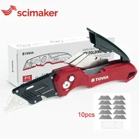 T TOVIA Folding Knife Replaceable Utility Knife for Cable Cartons Carboard Boxes Cutter Handle Knife Blades Outdoor Hand Tool 1