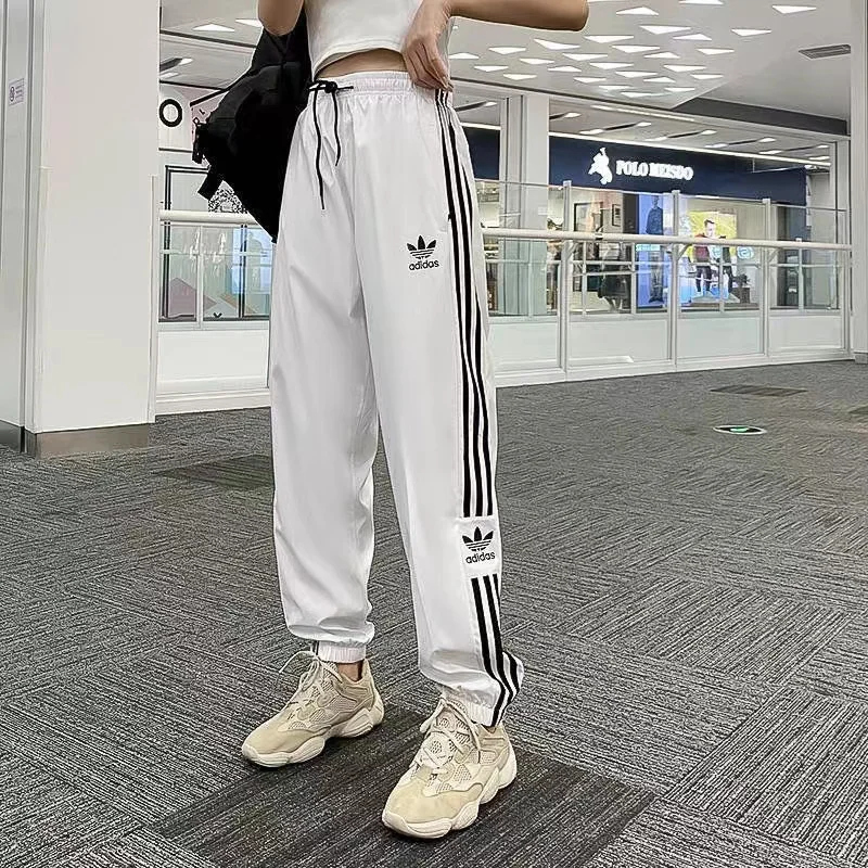 Casual Sports Pants Adidas Breathable Trousers Men and Women Trendy Versatile Polyester Anti Wrinkle Loose Sweatpants Black and White