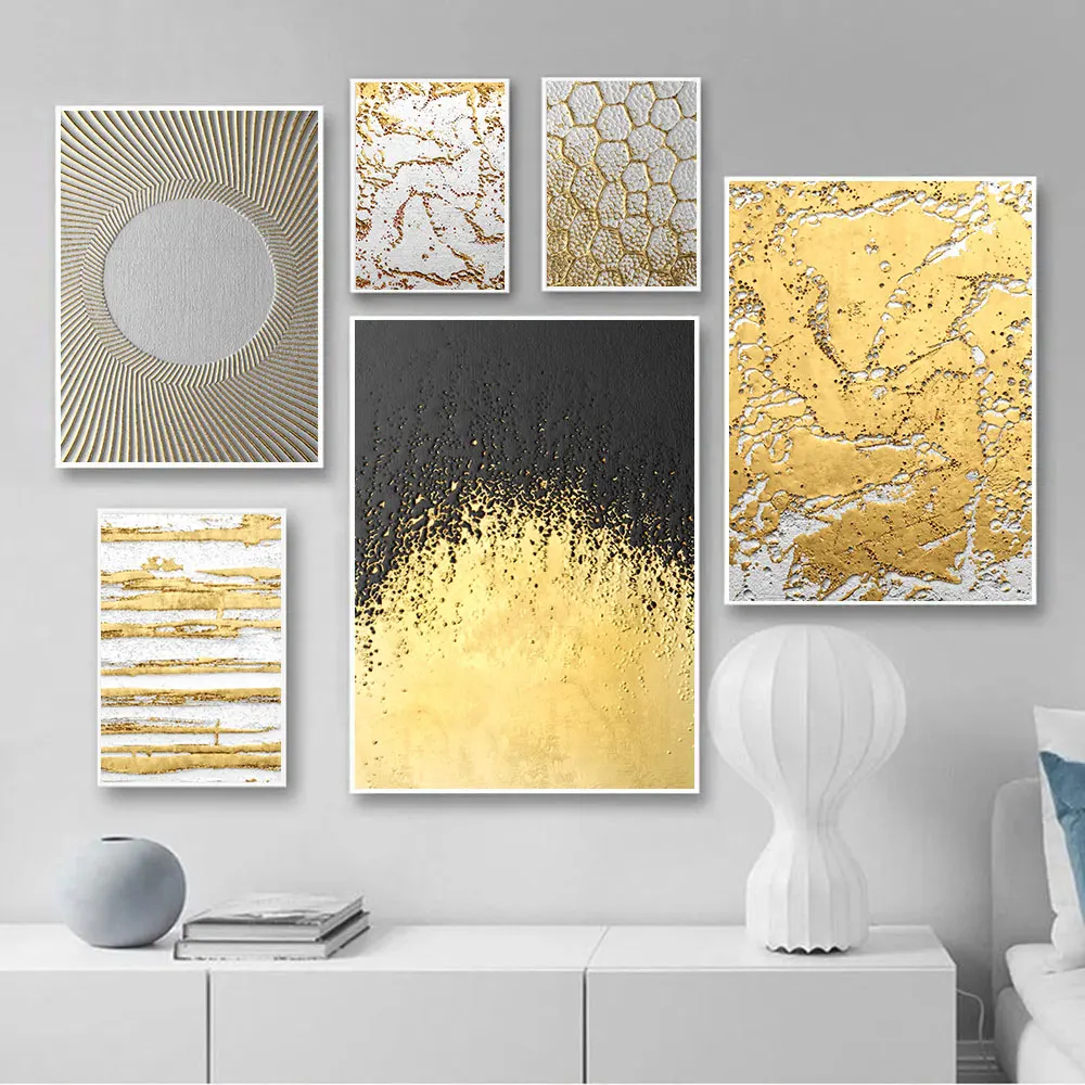 

Gold Geometric Abstract Canvas Poster Painting Modern Nordic Luxury Wall Art Pictures Living Room Home Decoration Poster