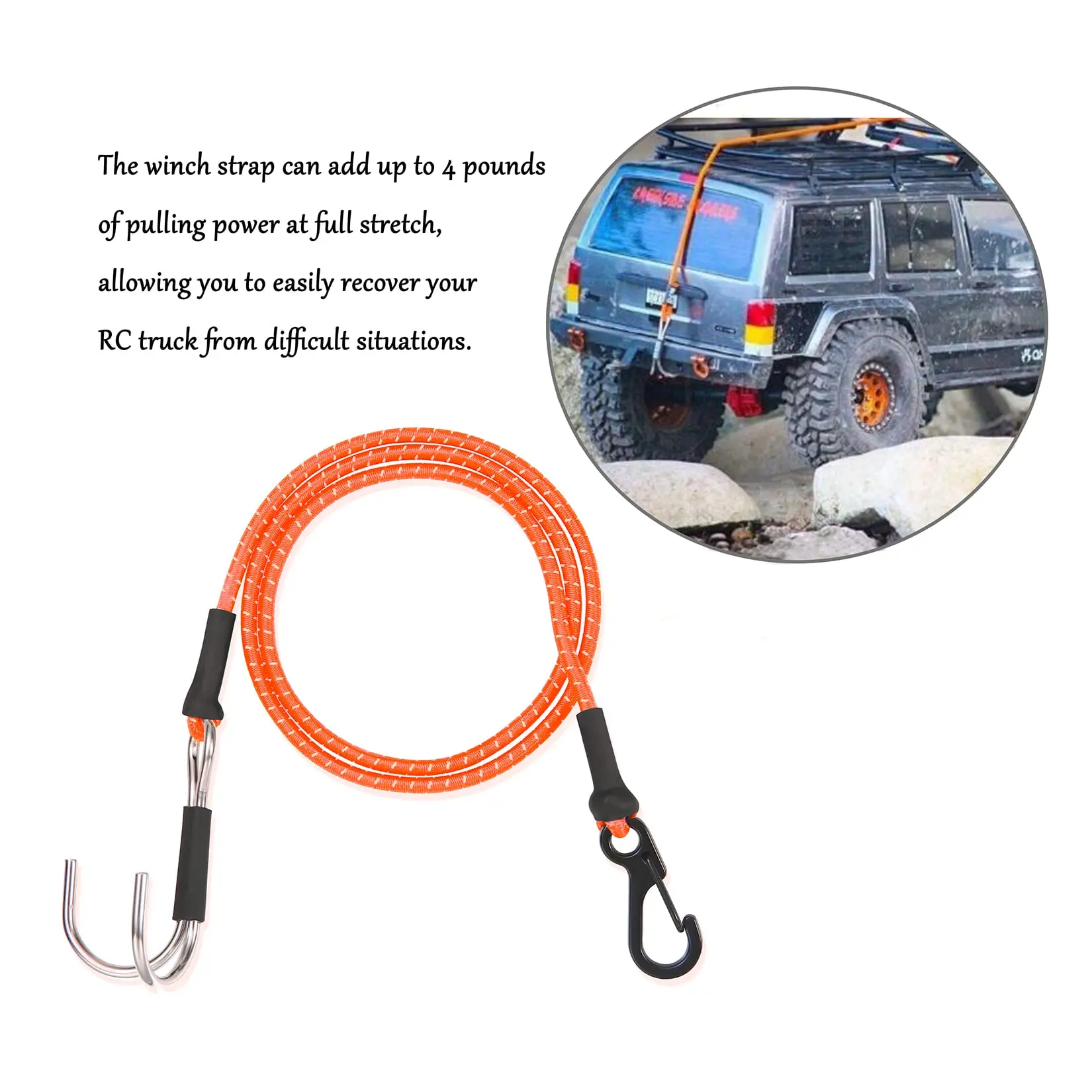1/10 Kinetic Winch Strap Escape Elastic Rope Rescue Trailer Hook For Axial SCX10 I II III TRX4 Element D90 Extension RC Crawler 4