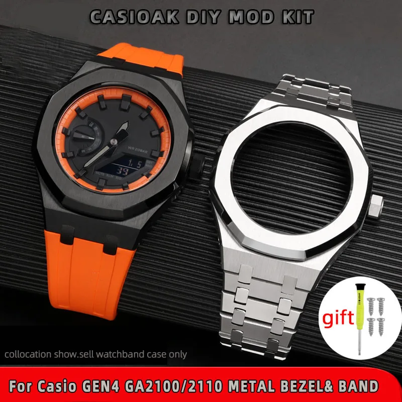 

For Casio G-SHOCK GA-2100 2110 Rubber Strap metal stainless steel Case Bezel fluoro rubber High quality watch chain Accessories