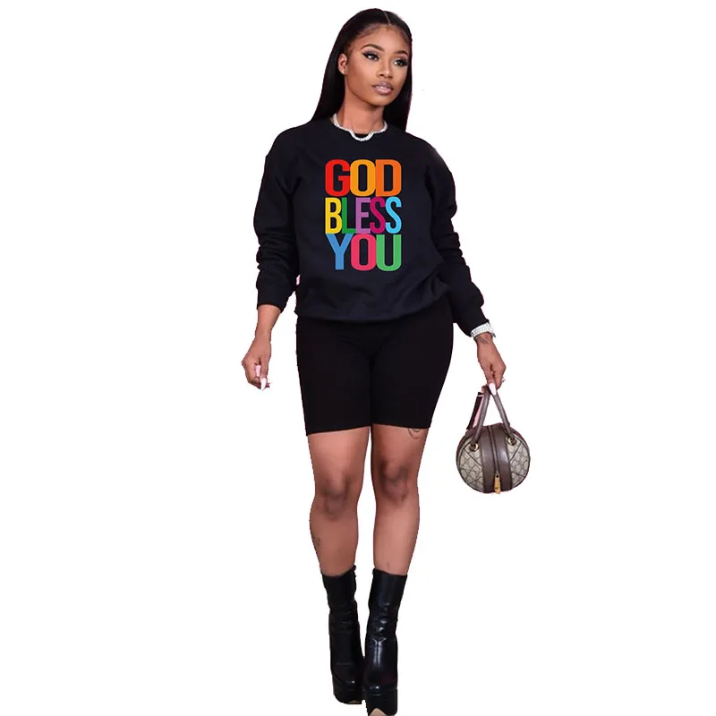 Autumn 2021 Women\'s Printed Long-sleeved Hoodi O-Neck Casual Large Size Loose Sweatshir Ladies Fashion Plus Size Graphics Tops