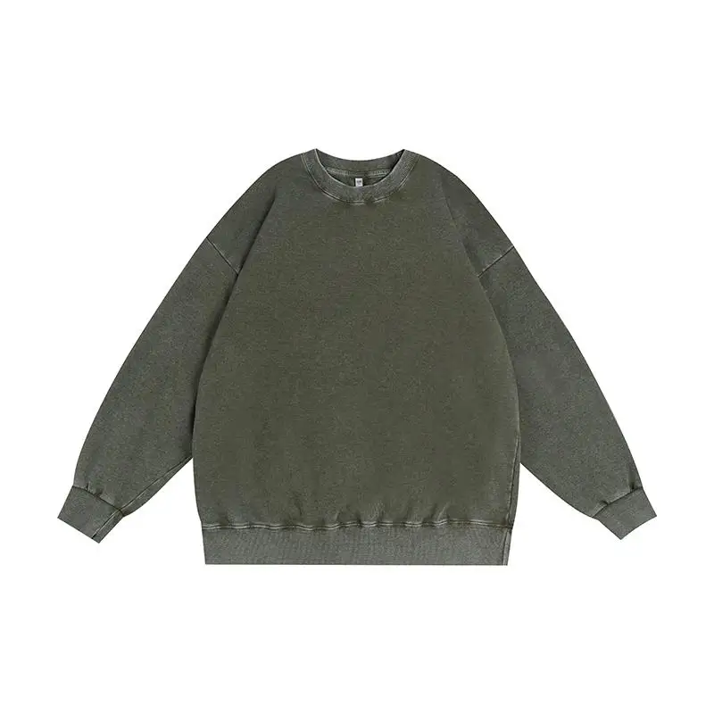 Oversize Top High Street Retro Solid Color Worn Looking Washed-out Men's and Women's Hip Hop Loose American round Neck Sweater