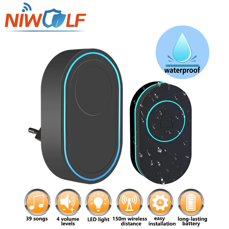 

LED Flash Wireless Doorbell IP65 Waterproof 433MHz Smart Welcome Home Door Bell 39 Music Chime Receiver Sound Alarm EU US Plug