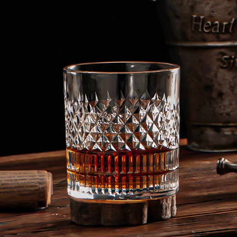 Glass Drinkware Whiskey Cup Vertical Grain Transparent Crystal Glass Brandy Classical Style Wine Relief Glasses Cups
