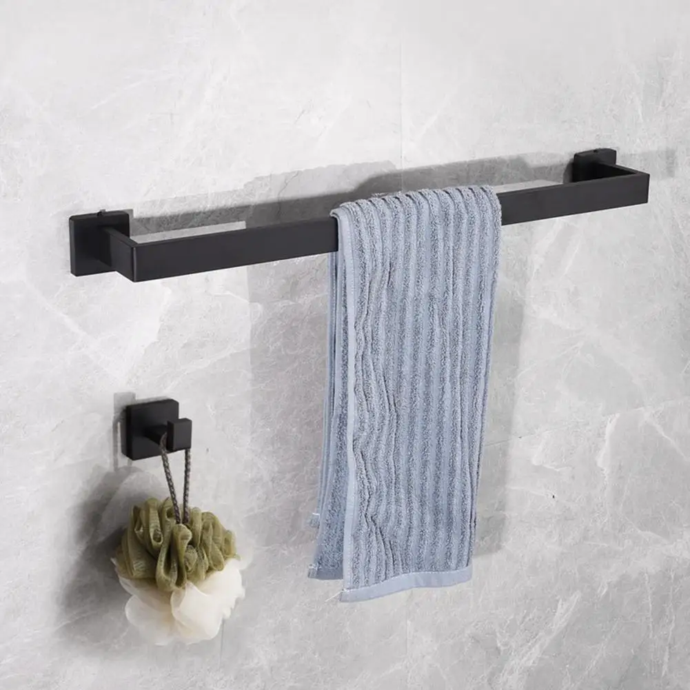 Towel Rack Set with Chamfered Edges Modern Matte Black Bathroom Hardware Set with Towel Rack Hand Holder Toilet for A