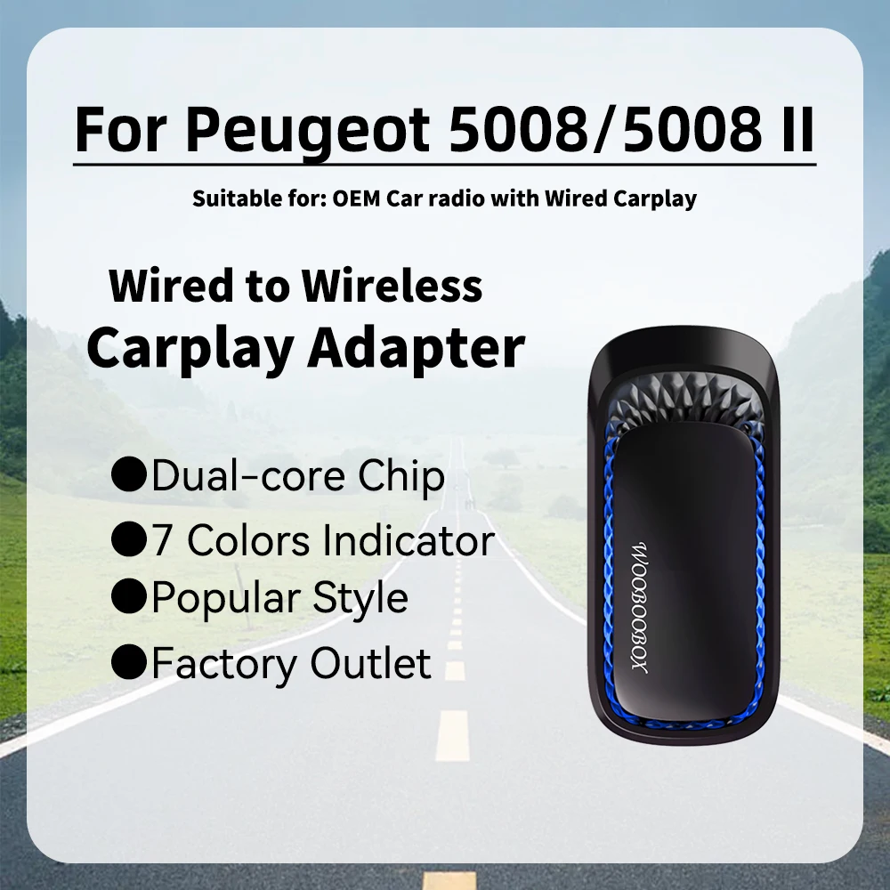 

Smart RGB Carplay AI Box for Peugeot 5008 5008 II Car OEM Wired CarPlay To Wireless USB Dongle Mini Car Play Wireless Adapter