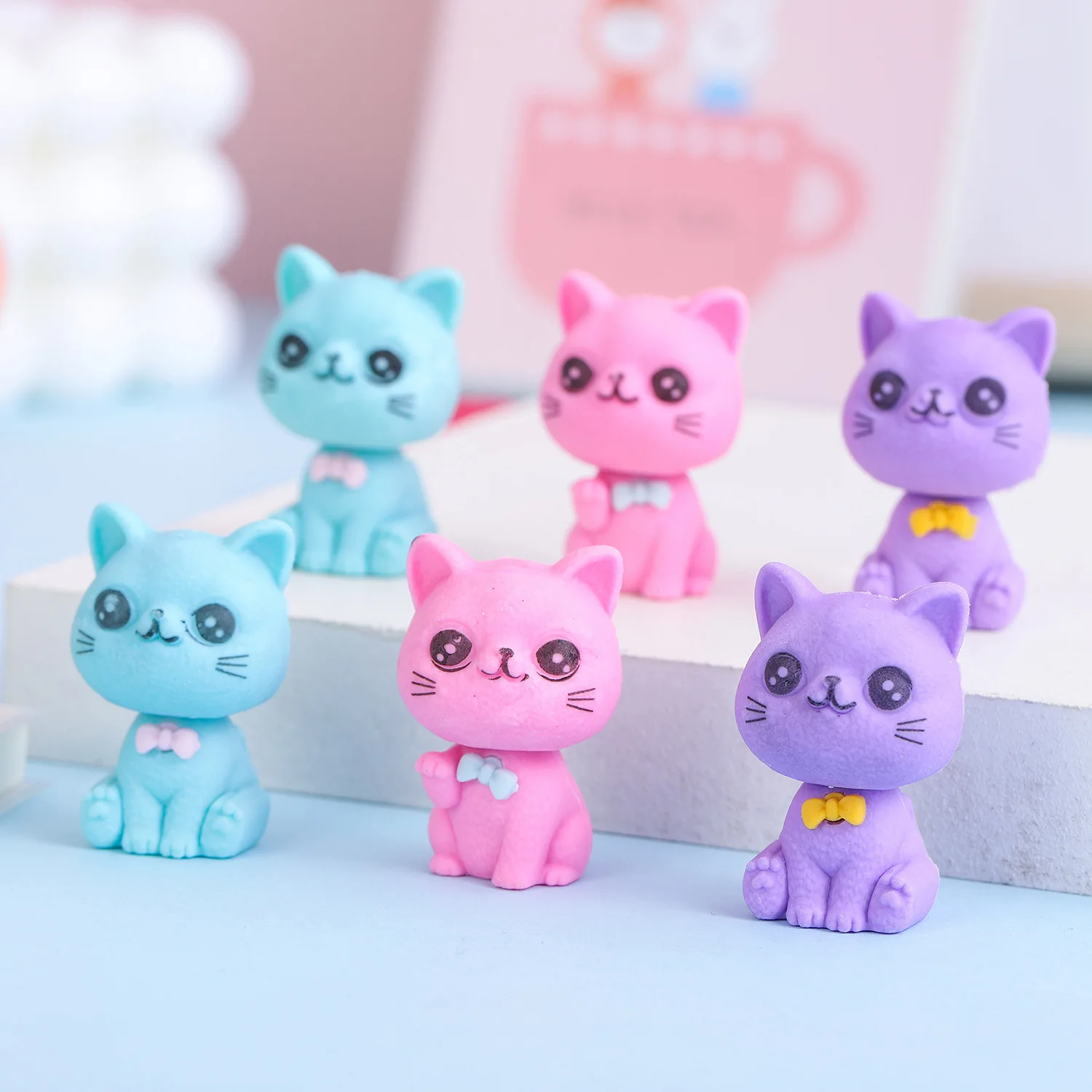 3 Piece Cartoon Cute Cat Rubber Eraser Novelty Stationery pencil eraser eraser pen retractable eraser kneadable eraser eraser refillable pen biscuit eraser plasticine eraser