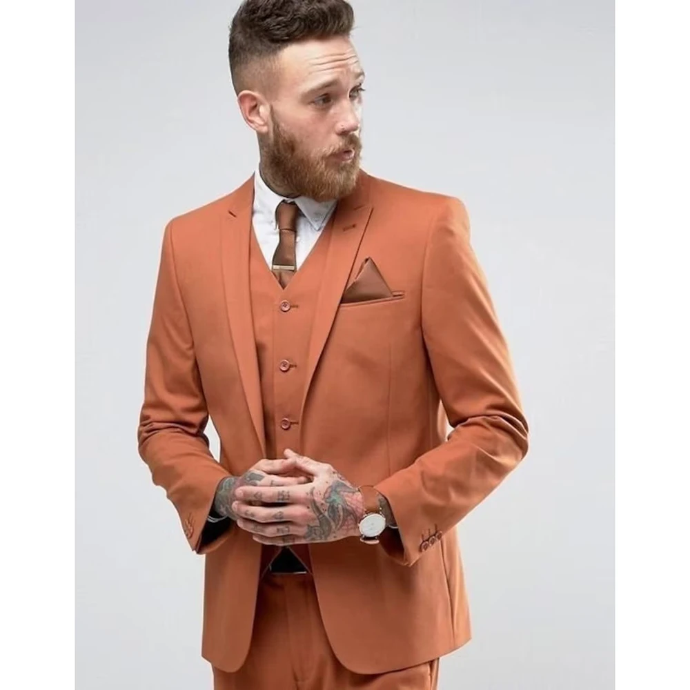 Solid Color Flat Regular Lenght Single Breasted Peak Lapel Elegant Blazer Terno Outfits 3 Piece Jacket Pants Vest Wedding Terno