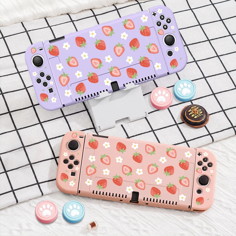 Enhanced Protective TPU Soft Shell for Switch OLED - Full Coverage with Anti-Slip Shockproof Design and Bonus Thumb Grips