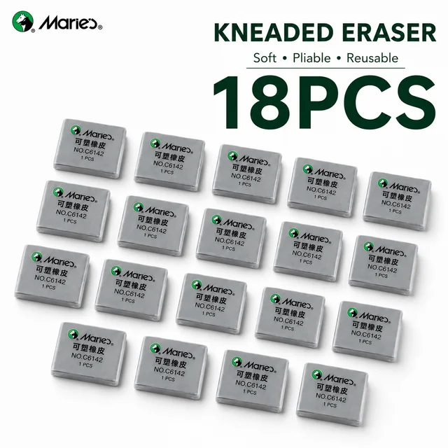 Marie's 18pcs Kneaded Eraser for Sketching, Moldable Rubber Eraser Set for Charcoal Graphite Drawing,Lifting Blending 1