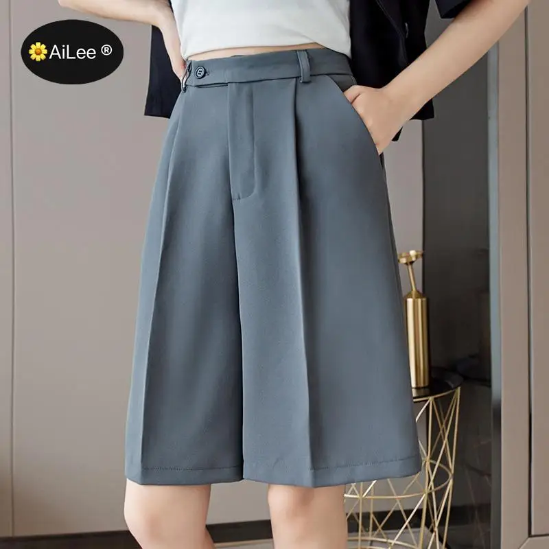 New Wide Leg Loose Bermuda Shorts Women High Waist White Black Draped Suit Shorts Free Office Lady Quality Bermuda Femme Elegant