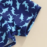 Citgeett Summer Kid Boy Swimsuit Cartoon Striped Print Beach Long Sleeve Tops + Shorts + Hat Clothes 4