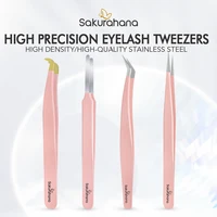 Sakurahana High Precision Steel Pink Eyelash Tweezers Stainless Steel Superhard Anti-Static Tweezers Makeup Tools 1