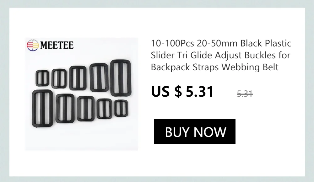 Meetee 10Pcs 13-50mm Metal Buckles Tri-glide Slider Adjust Roller Clasp for Bag Strap Webbing Pin Belt Buckle Hardware Accessory
