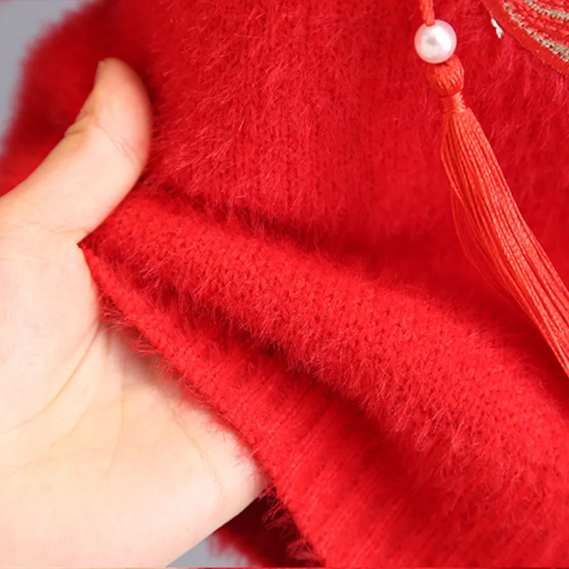 여아용 중국 드래곤 스웨터, 전통 술 디자인, 푹신한 플록 니트 의류, 따뜻한 어린 소녀 상의, GY12161, 신상