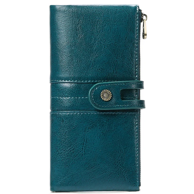 

Women's Long Wallet 2023 New Vintage Wind Oil Wax Cowhide Multi Functional Soft Double Zipper Card Bag