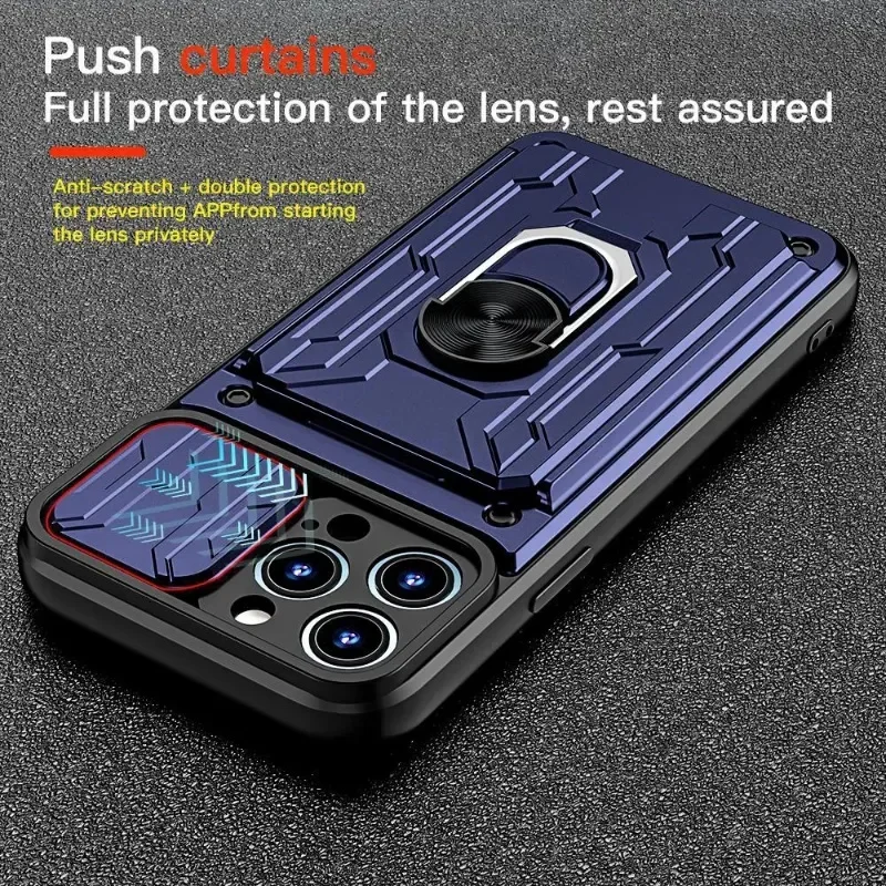 Luxury Shockproof Case with Rotating Metal Ring Stand and Card Slot