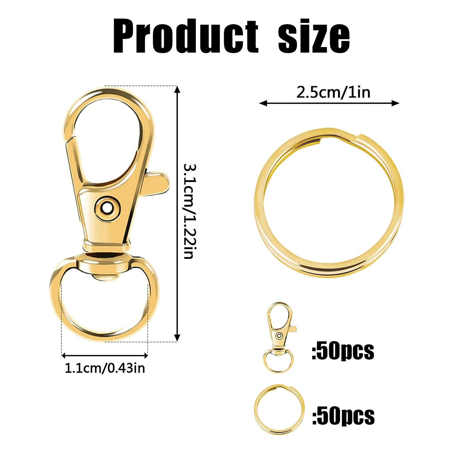 100PCS Swivel Clasps Lanyard Snap Hooks with Key Rings, Key Chain Clip Hooks Lobster Claw Clasps for Jewelry DIY Crafts 4
