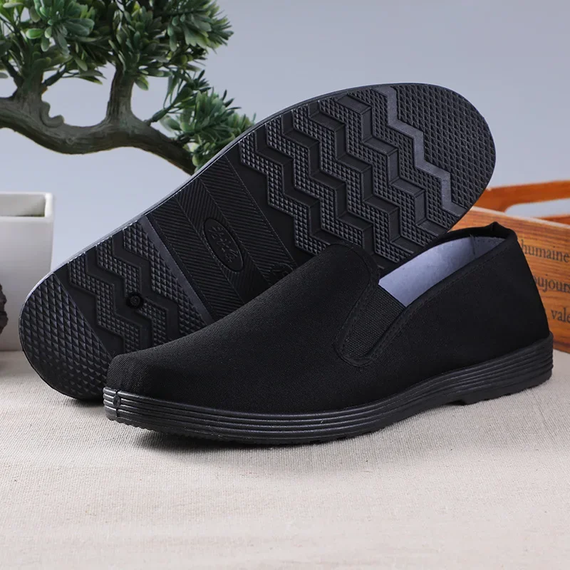 Casual Shoes Beijing Men's Cloth Shoes Slip-On Work Shoes Full Black Bottom Cloth for Street Vendors Lazy One-Step-On