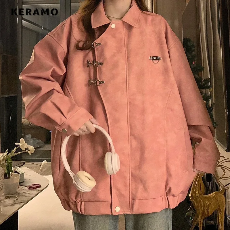 

2023 Autumn Winter Vintage Sweet Style Single Breasted Loose Jacket For Women Turn Down Collar Outerwear Fashion Gunge Coat