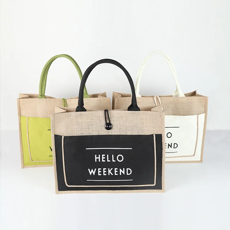 

Burlap Jute Tote Shopping Bag Vintage Reusable Grocery Wedding Birthday Gift Bag Handmade Bags Ladies Handbags