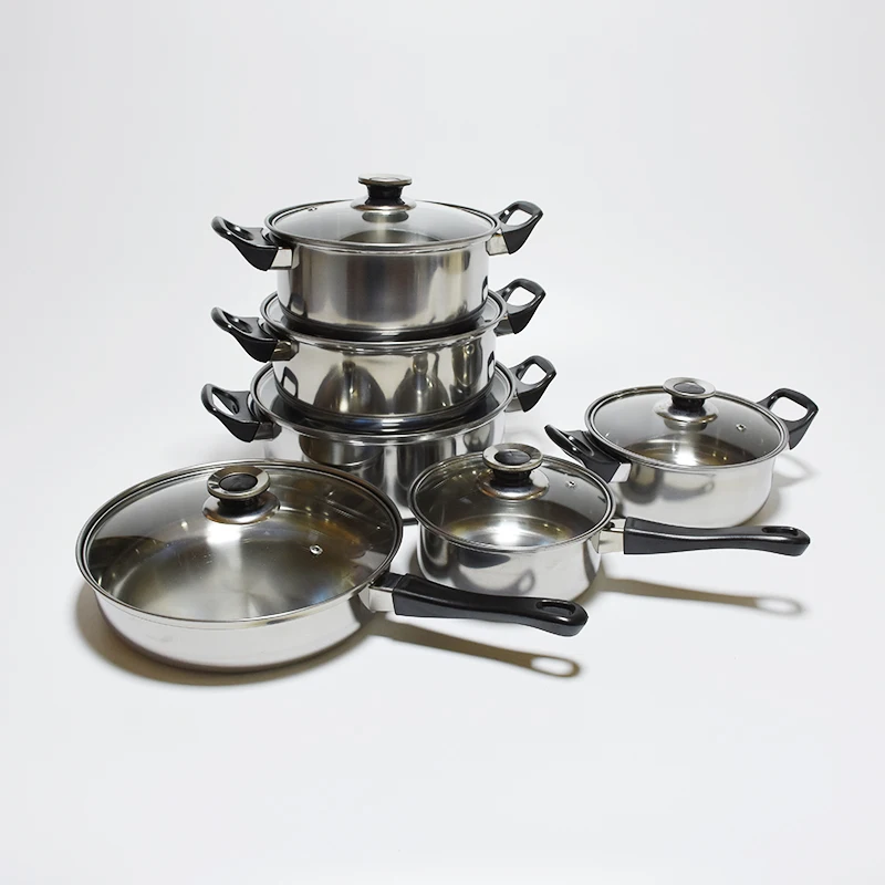 Stainless steel kitchen cooking 12-piece pot set gas stove induction cooker currency cooker set