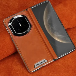 Leather Central Axis Phone Case with Magnetic Wireless Charging and Electroplating Protection - Huawei Mate X7 (Light brown)