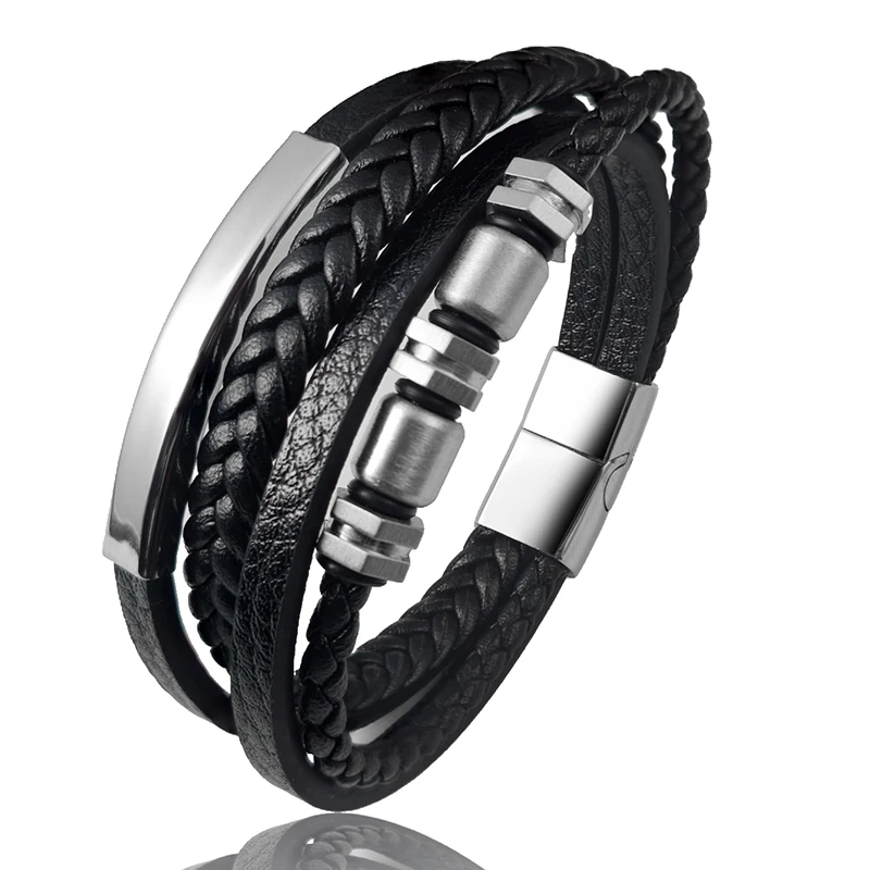Luxuriöses blaues zylindrisches Armband aus handgewebtem Leder, mehrschichtig, Herren-Edelstahl, magnetische Schnalle, sechseckiger Schmuck, Geschenk – Detail 7