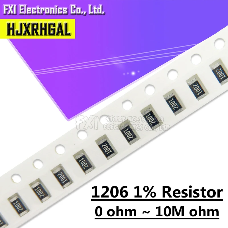 100pcs 1% 1206 SMD resistor 0R ~ 10M 1/4W 0 0.1 1 10 100 150 220 330 ohm 1K 2.2K 4.7K 10K 100K 1R 10R 100R 150R 220R 330R 1M 10M Smd Resistor Smd Chip Resistor