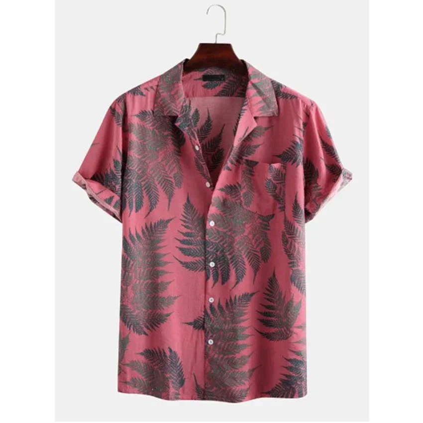 

Men's Palm Tree Printed Beach Shirt Summer Short Sleeve Shirts Mens Holiday Vacation Clothing Chemise