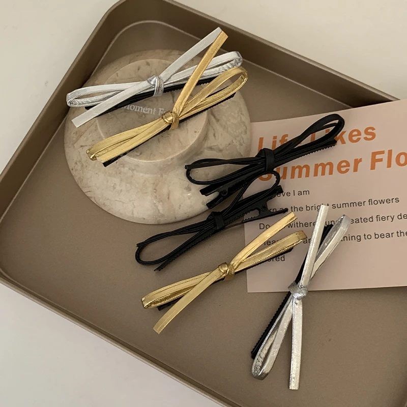 

Leather Bow Hairpin Clip Women's Simple Ins Black Sweet Cool Side Clip Bangs Clip