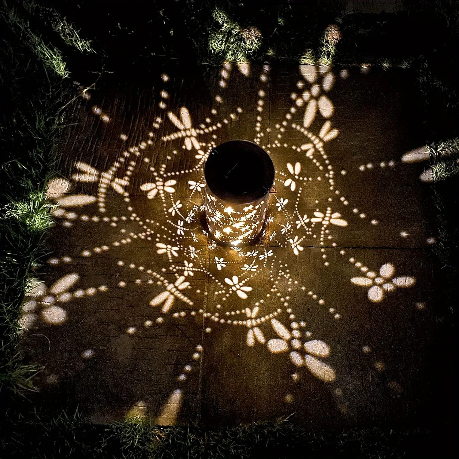 Stained Glass Lamp Dragonfly Solar Lantern - Stained Glass Outdoor Light  For Garden/Patio Balcony Decor, image size:1500x1500