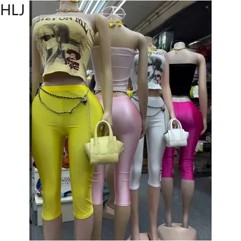 HLJ 2026 New Women Casual 2Pcs Set Portrait Print Patchwork Tube Crop Top + High Waist Bodycon Capri Pants Female Streetwear