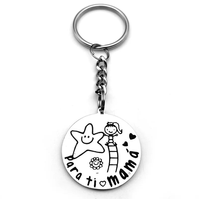 Kleines Mädchen Pick Stars Schlüsselanhänger para mamá für Mama Edelstahl Silber Farbe Blume Herz Schlüsselanhänger Schmuck Muttertagsgeschenk – Detail 9
