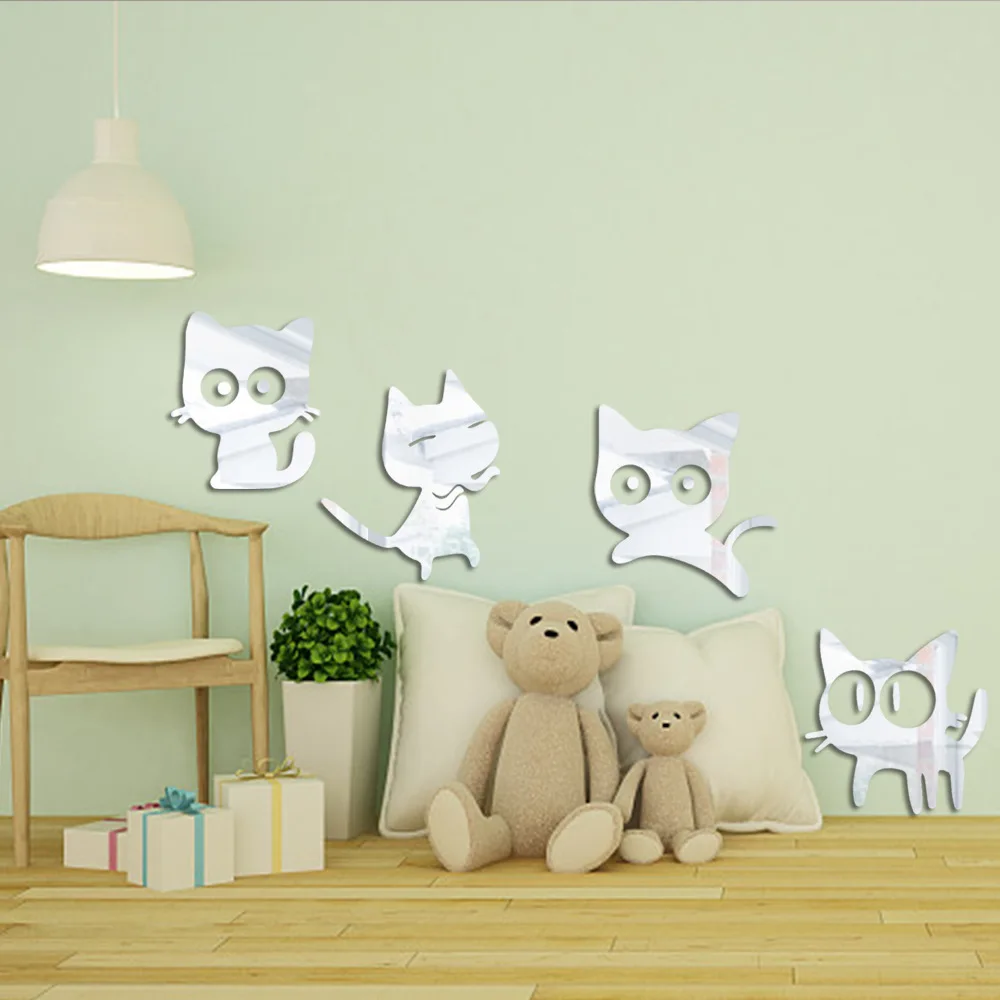 Cute kitten acrylic wall decoration mirror wall paste children's room self-adhesive decoration decorations living room