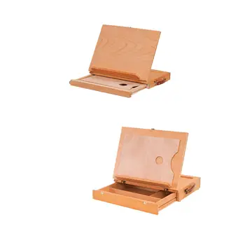 Wood Easel Box Organizer with Drawer Foldable Drawing Board Painting Storage Box for Cookbook Painting Sketching Recipe Drafting 1