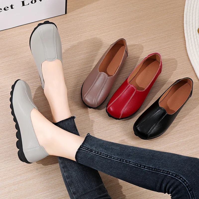 Women Fashion Flat Shoes Soft Loafers Sneakers Women Round Toe Women's Oxford Shoes Comfortable Genuine Leather Shoes Large size
