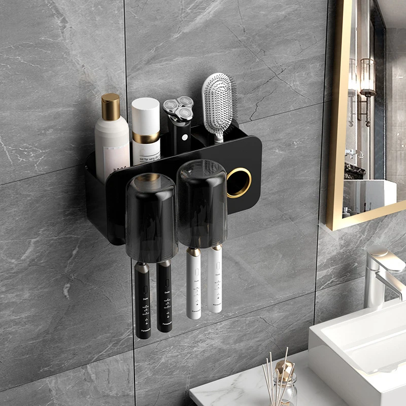 

Настенный держатель для зубных щеток, пылезащитный автоматический диспенсер для зубной пасты, стойка для хранения косметики, набор аксессуаров для ванной комнаты