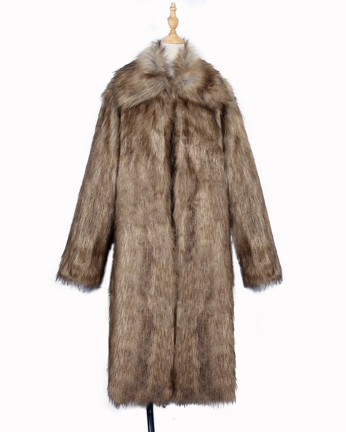 Coat Men's Warm Faux Fur Loose Autumn Winter Brown Long